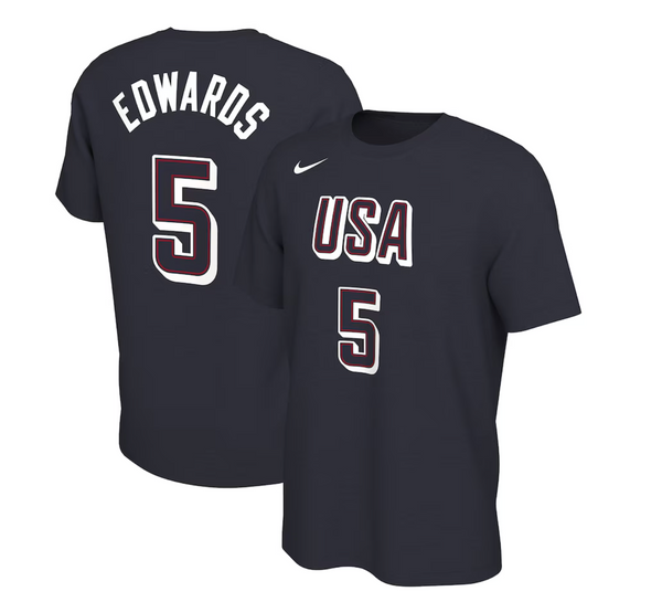 Men's Nike Anthony Edwards Navy USA Basketball 2024 Summer Olympics Name & Number T-Shirt