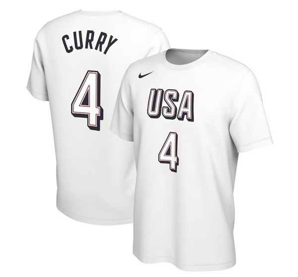 Men's Nike Stephen Curry White USA Basketball 2024 Summer Olympics Name & Number T-Shirt