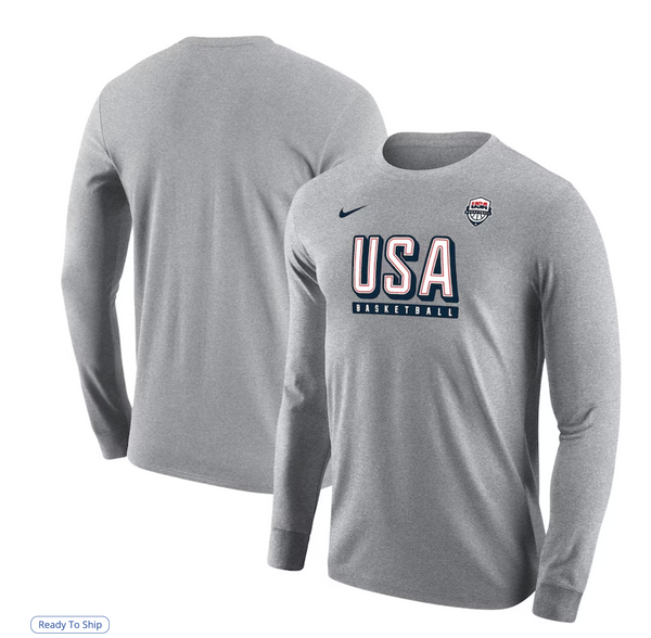 Men's Nike Heather Gray USA Basketball Core Long Sleeve T-Shirt