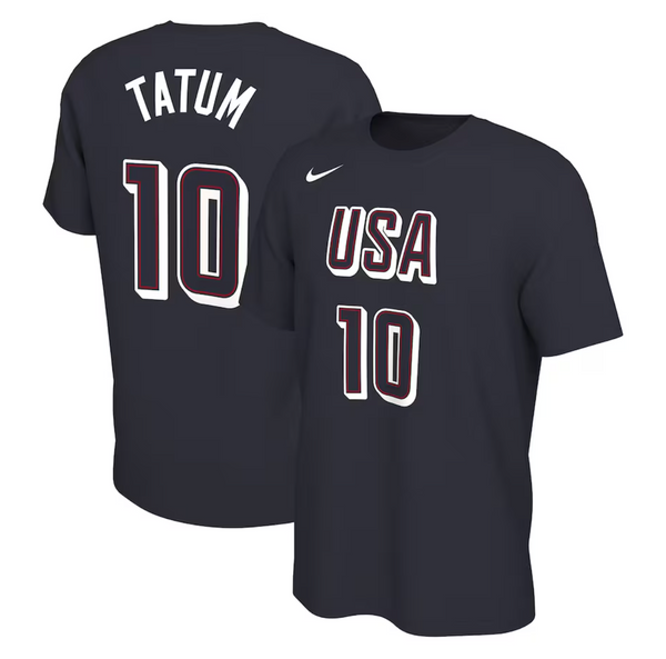 Men's Nike Jayson Tatum Navy USA Basketball 2024 Summer Olympics Name & Number T-Shirt